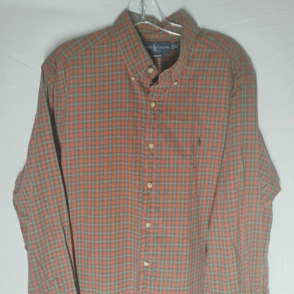 Ralph Lauren‎ Classic Fit Men's XL Green/Red Plaid Button Down Dress Shirt Green